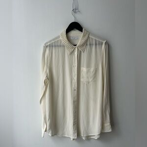 Equipment silk pearls collar blouse